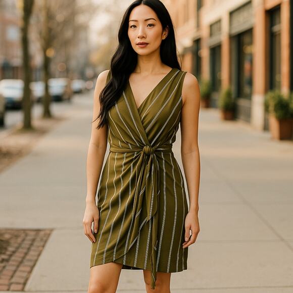 Ann Taylor Pants - ANN TAYLOR OLIVE GREEN PINSTRIPED JUMPER SIZE 2